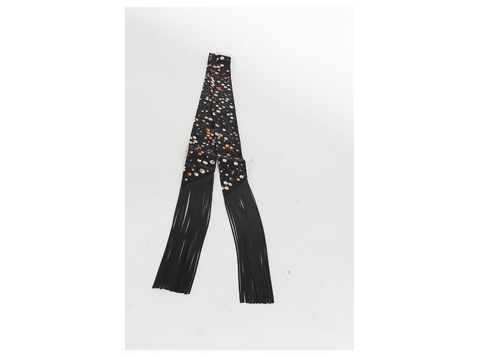 Hermès Noir Beige Dore Orange Silk Red Berries Fringe Twilly - vista 5