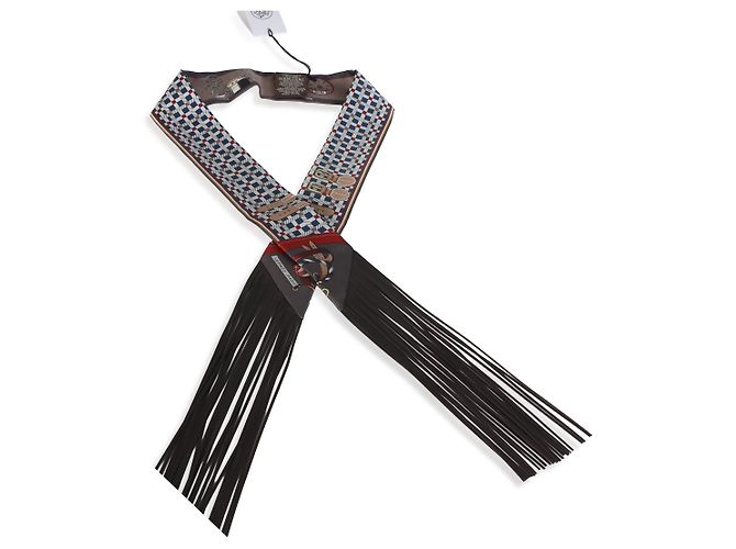 Hermès Bleu Rouge H Marron Glace Les Voitures Nouvelles Silk Fringe Twilly - vista 4