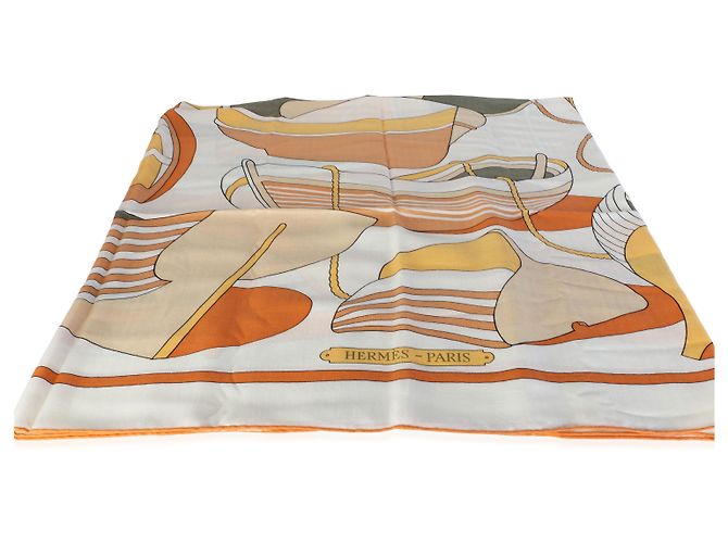 Hermès Blanc Orange Cuit Jaune Silk Cashmere Thalassa Shawl 140 - vista 2