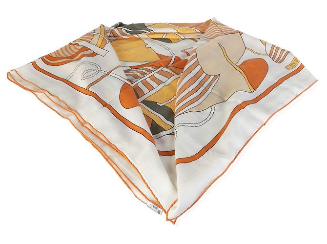 Hermès Blanc Orange Cuit Jaune Silk Cashmere Thalassa Shawl 140 - vista 3