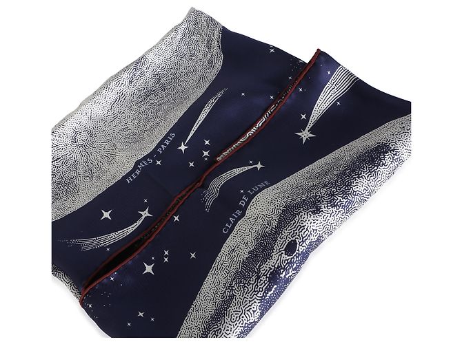 Pañuelo de seda Hermès Clair De Lune Marine Blanc Bordeaux 70 - vista 2