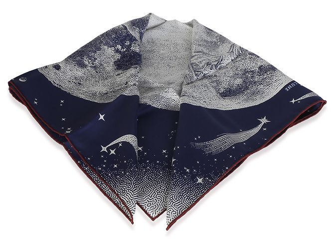 Pañuelo de seda Hermès Clair De Lune Marine Blanc Bordeaux 70 - vista 3