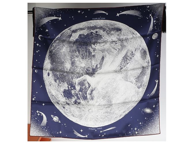 Pañuelo de seda Hermès Clair De Lune Marine Blanc Bordeaux 70 - vista 5