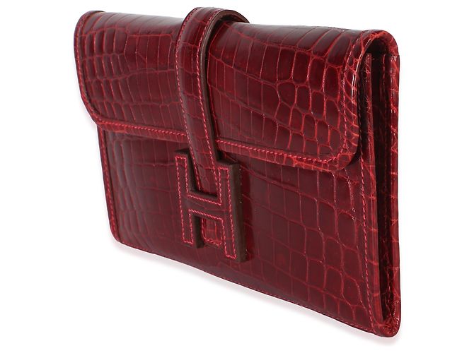 Hermès Rouge H Shiny Crocodile Niloticus Mini Jige Clutch - vista 3