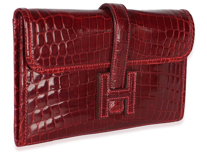 Hermès Rouge H Shiny Crocodile Niloticus Mini Jige Clutch - vista 4