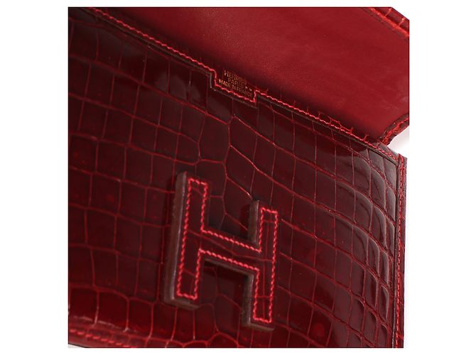 Hermès Rouge H Shiny Crocodile Niloticus Mini Jige Clutch - vista 5