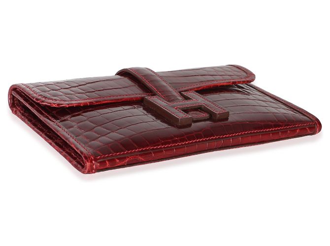 Hermès Rouge H Shiny Crocodile Niloticus Mini Jige Clutch - vista 7