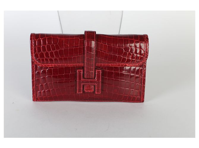 Hermès Rouge H Shiny Crocodile Niloticus Mini Jige Clutch - vista 8