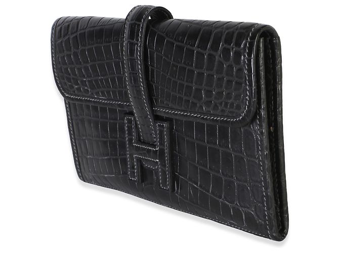 Hermès Mini Jige Clutch in Coccodrillo Niloticus Opaco Graphite - vista 3