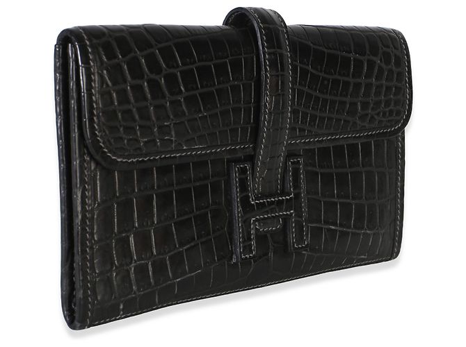 Hermès Mini Jige Clutch in Coccodrillo Niloticus Opaco Graphite - vista 4
