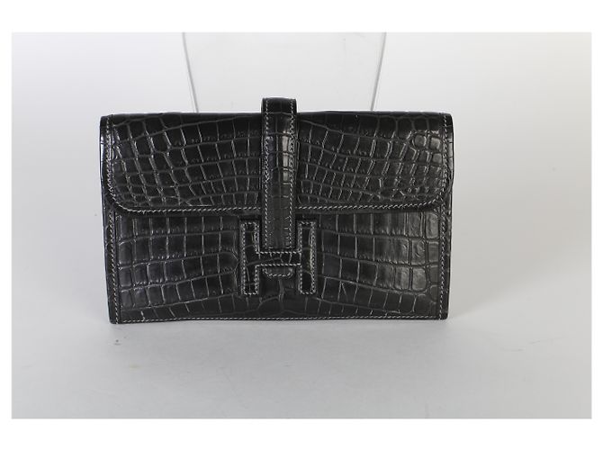 Hermès Mini Jige Clutch in Coccodrillo Niloticus Opaco Graphite - vista 8