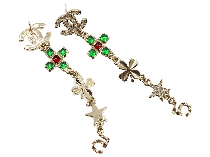 Pendientes Chanel Coco Mark Rhinestone Clover Star Swing - vista 2