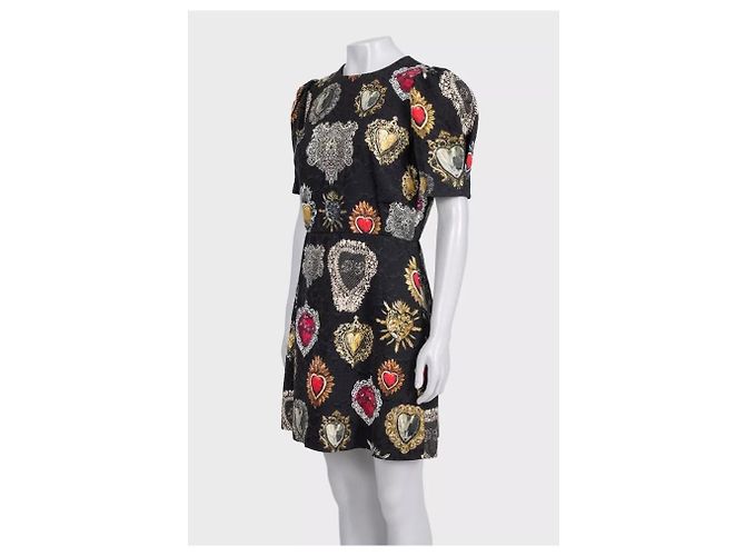 Abito foderato in misto seta stampato nero Dolce & Gabbana - Taglia L Usato - vista 2