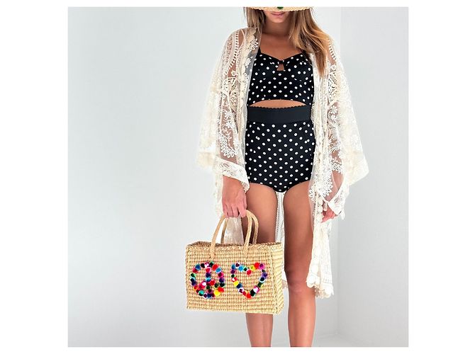 Autre Marque Nannacay Stroh-Tote-Bag mit Pompons - Ansicht 2