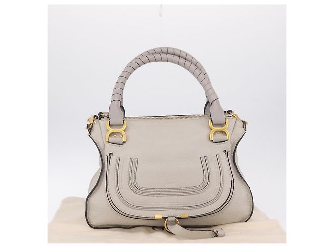Chloé Bolsa de Ombro Chloe Marcie em Couro Cinza e Dourado - vista 29