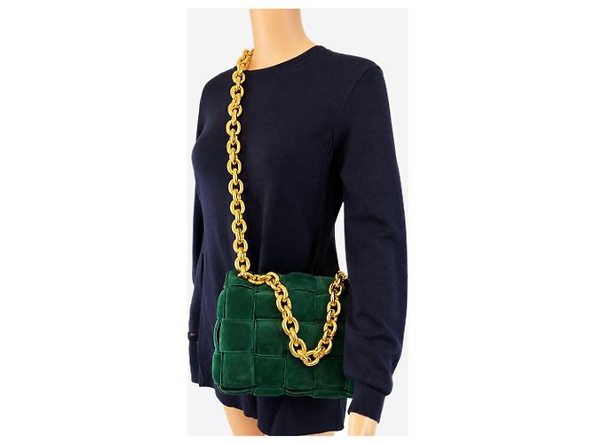 Bottega Veneta Borsa Chain Cassette in camoscio verde - vista 2