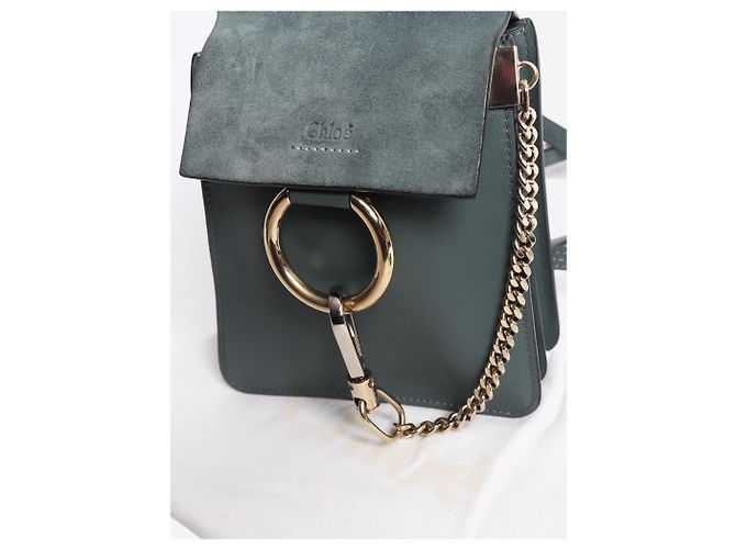 Chloé Borsa a tracolla Faye Mini Bracelet in camoscio blu e pelle - vista 11