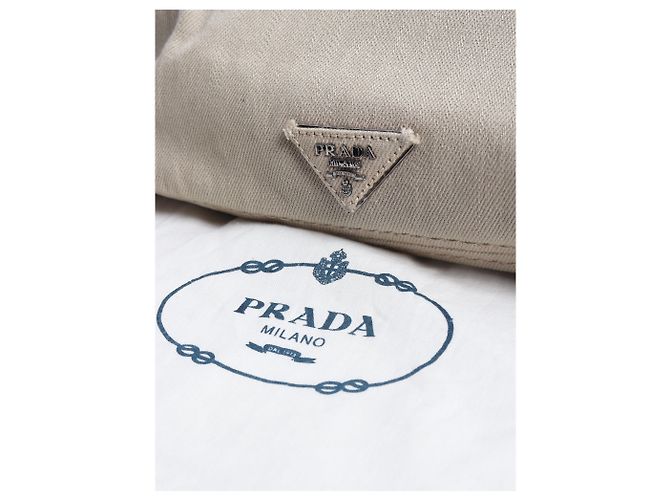 Prada Bolsa de ombro em denim bege com franjas e fecho turn-lock - vista 11