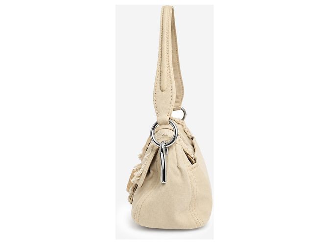 Prada Bolsa de ombro em denim bege com franjas e fecho turn-lock - vista 2