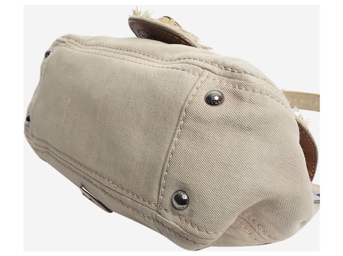 Prada Bolsa de ombro em denim bege com franjas e fecho turn-lock - vista 4