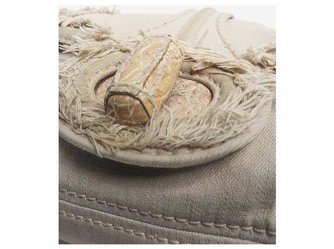 Prada Bolsa de ombro em denim bege com franjas e fecho turn-lock - vista 5