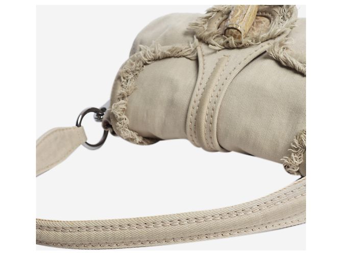 Prada Bolsa de ombro em denim bege com franjas e fecho turn-lock - vista 6
