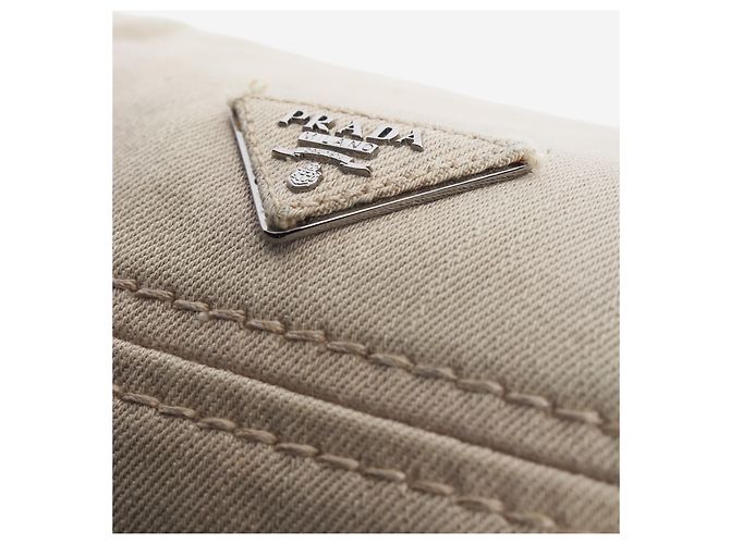 Prada Bolsa de ombro em denim bege com franjas e fecho turn-lock - vista 7