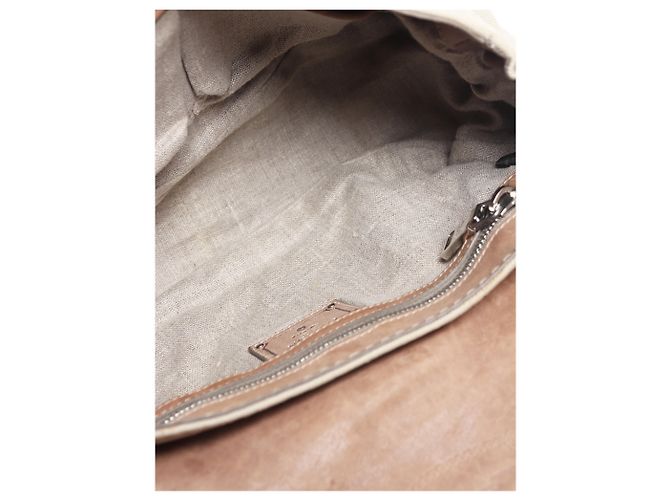 Prada Bolsa de ombro em denim bege com franjas e fecho turn-lock - vista 8