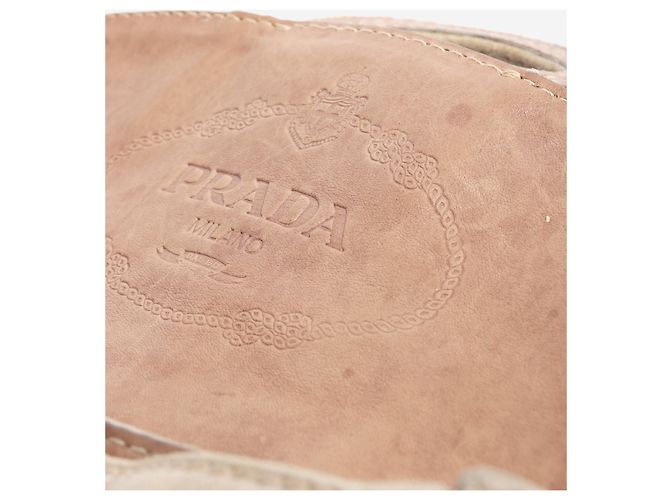 Prada Bolsa de ombro em denim bege com franjas e fecho turn-lock - vista 9