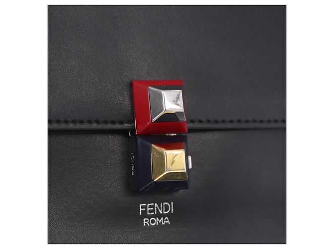 FENDI Canay Chain Shoulder Bag Leather Black Silver 8M0381 - vista 14