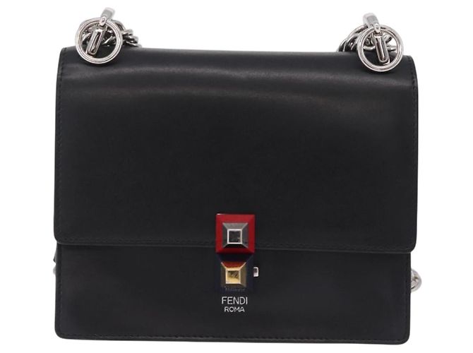 FENDI Canay Chain Shoulder Bag Leather Black Silver 8M0381 - vista 2