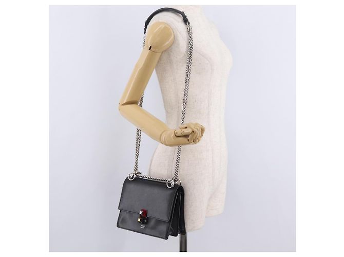 FENDI Canay Chain Shoulder Bag Leather Black Silver 8M0381 - vista 27