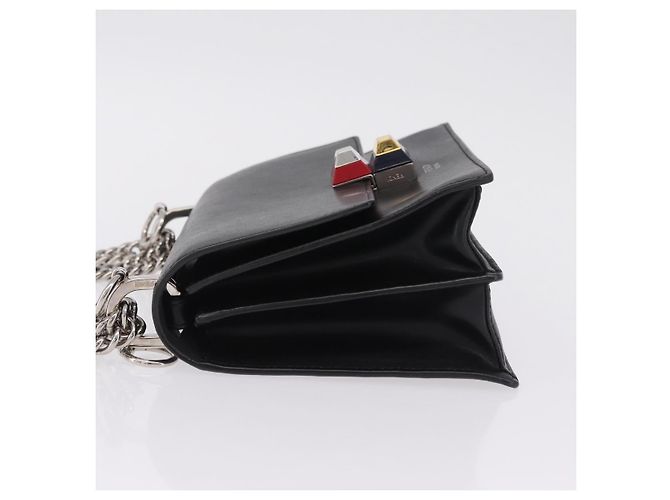 FENDI Canay Chain Shoulder Bag Leather Black Silver 8M0381 - vista 5