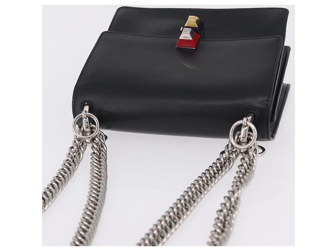 FENDI Canay Chain Shoulder Bag Leather Black Silver 8M0381 - vista 6