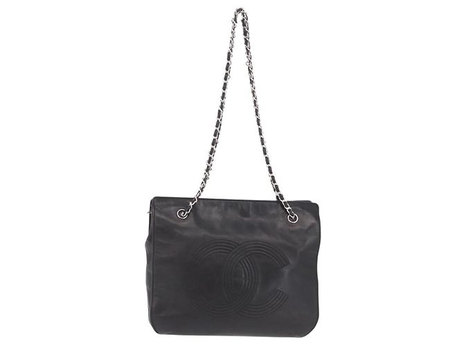 CHANEL Chain Shoulder Tote Bag Leather Black Silver CC - vista 2