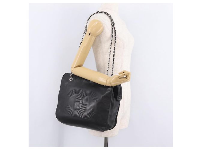 CHANEL Chain Shoulder Tote Bag Leather Black Silver CC - vista 25