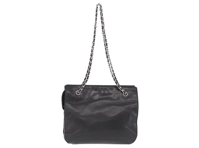 CHANEL Chain Shoulder Tote Bag Leather Black Silver CC - vista 3