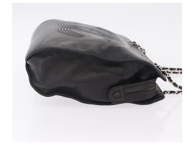 CHANEL Chain Shoulder Tote Bag Leather Black Silver CC - vista 4