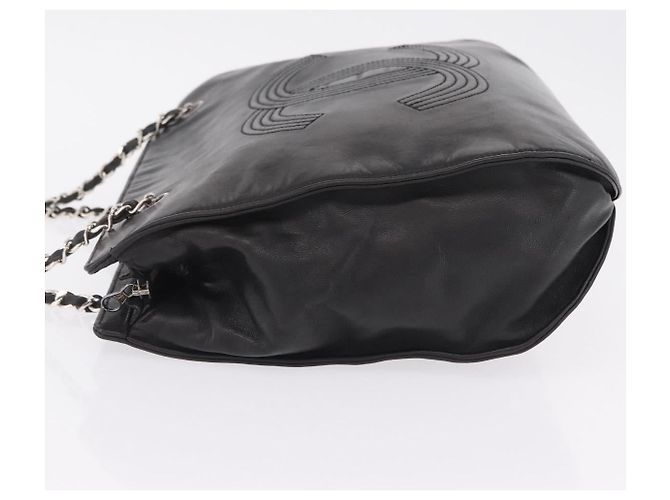 CHANEL Chain Shoulder Tote Bag Leather Black Silver CC - vista 5