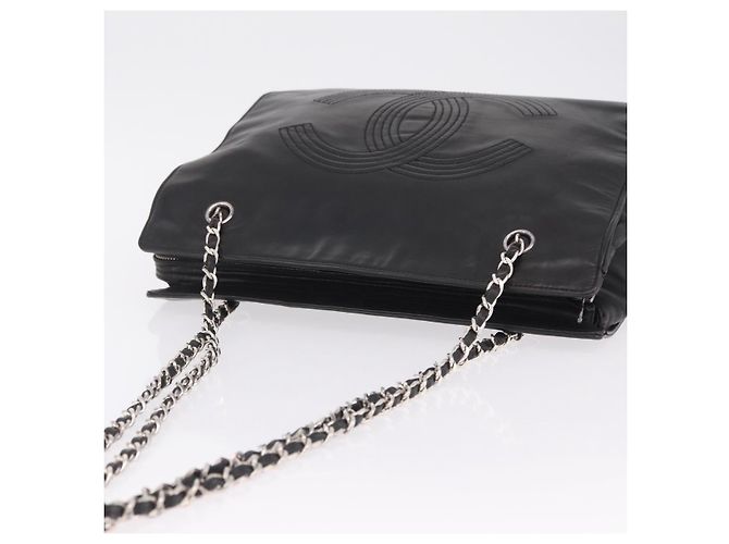 CHANEL Chain Shoulder Tote Bag Leather Black Silver CC - vista 6