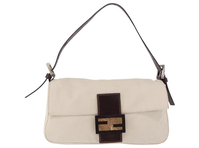 FENDI Mamma Baguette Shoulder Bag cotton Ivory Silver - vista 13