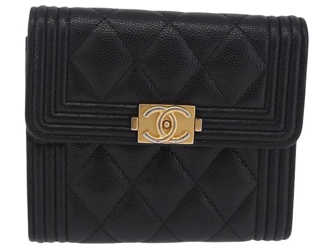 CHANEL Boy Chanel Matelasse Billetera Compacta Caviar Skin Black CC - vista 13