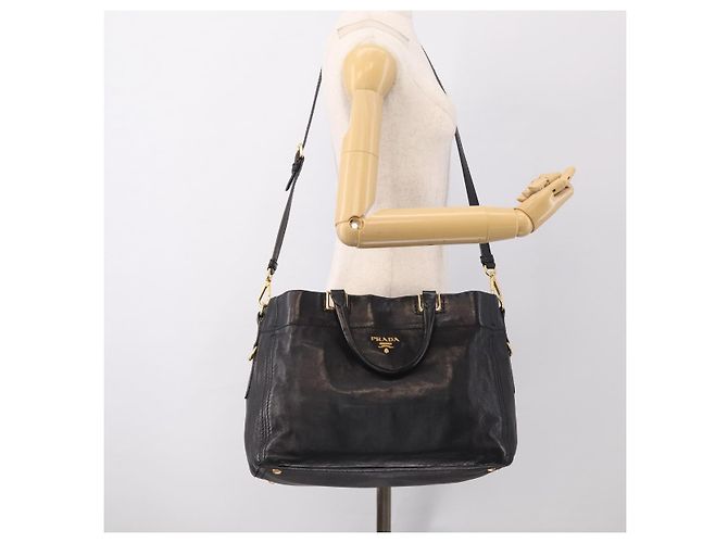 PRADA Handtasche Vittero Dino Leather 2way Black Gold - Ansicht 30