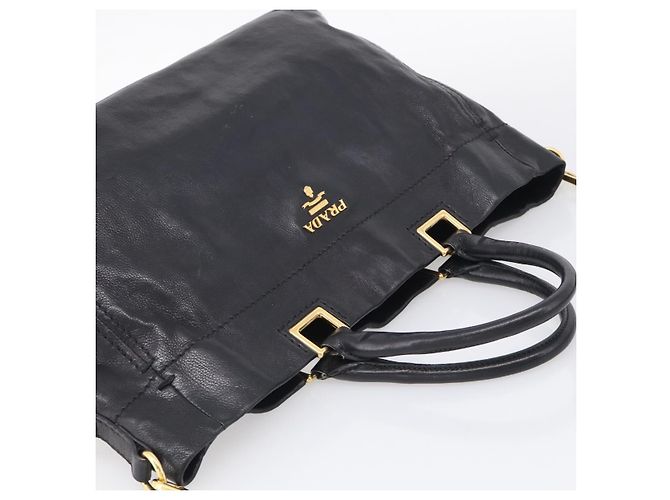 PRADA Handtasche Vittero Dino Leather 2way Black Gold - Ansicht 6