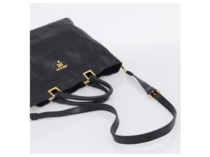 PRADA Handtasche Vittero Dino Leather 2way Black Gold - Ansicht 8