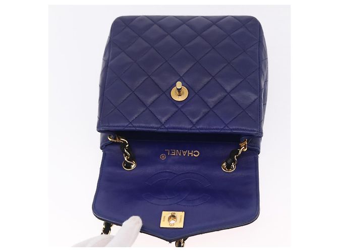 CHANEL Matelasse Chain Shoulder Bag Lamb Skin Navy Gold Tone CC - vista 16