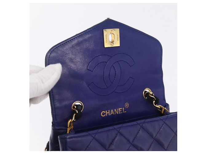 CHANEL Matelasse Chain Shoulder Bag Lamb Skin Navy Gold Tone CC - vista 17