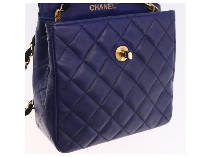 CHANEL Matelasse Chain Shoulder Bag Lamb Skin Navy Gold Tone CC - vista 18