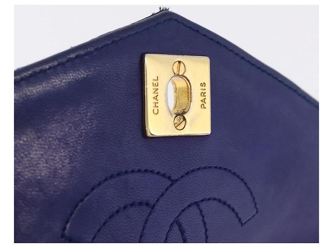 CHANEL Matelasse Chain Shoulder Bag Lamb Skin Navy Gold Tone CC - vista 19
