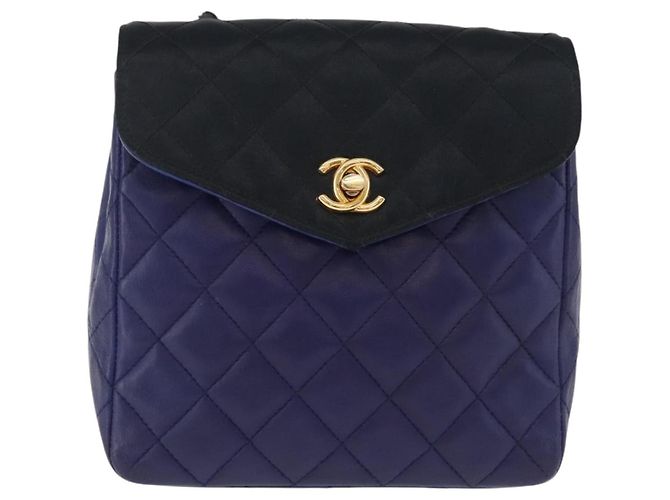 CHANEL Matelasse Chain Shoulder Bag Lamb Skin Navy Gold Tone CC - vista 2